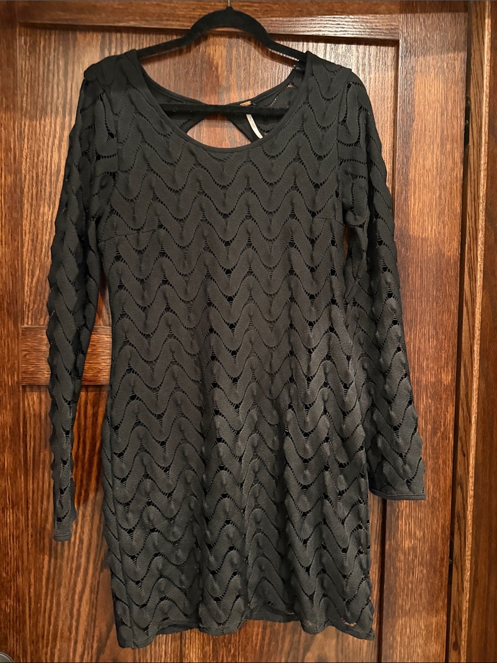 Free People Black Long-Sleeve Knit Dress with Back Cutout
